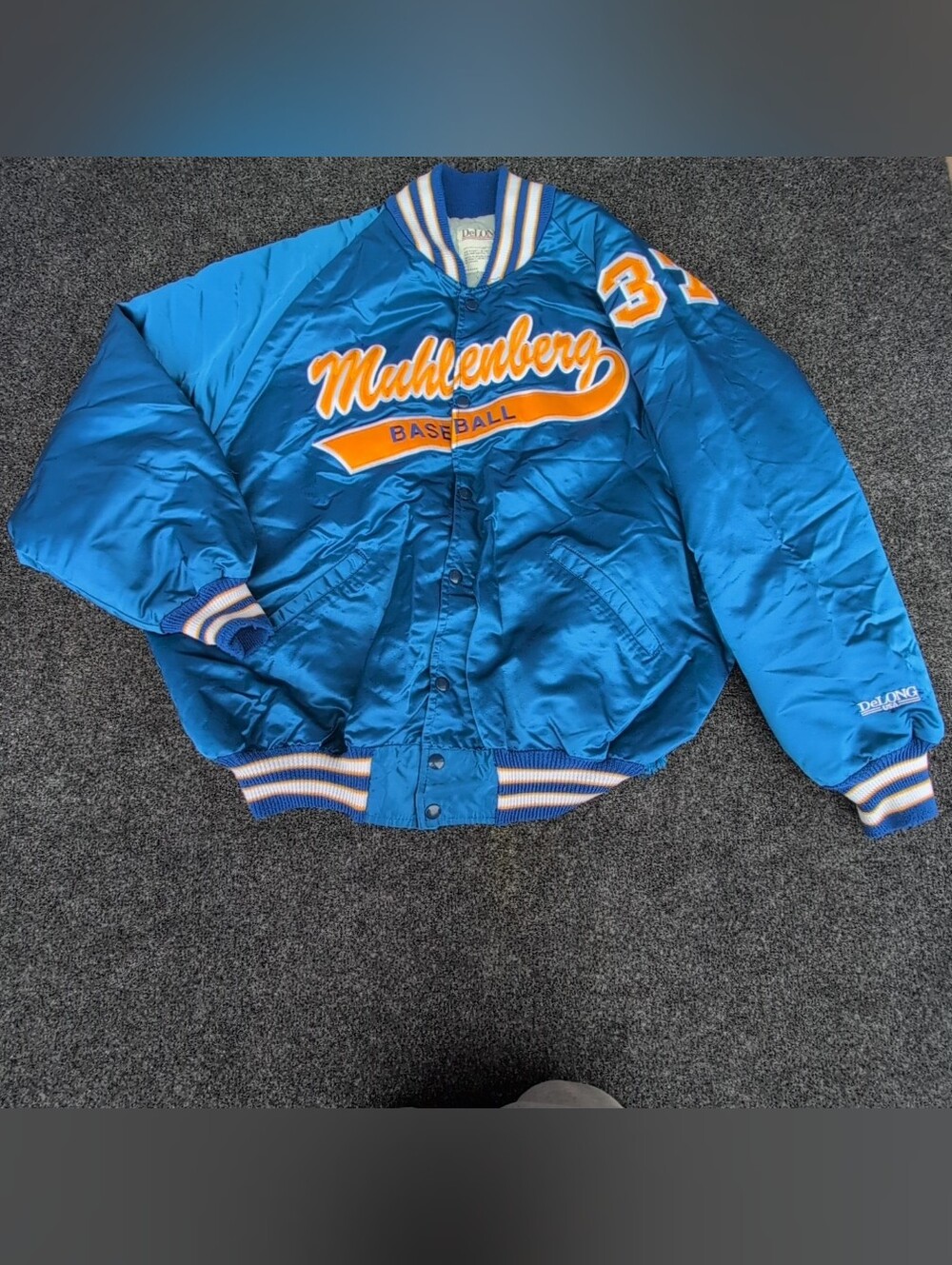 Vtg Muhlenberg College Jacket Mens Extra Large Blue Satin Varsity Bomber 80s USA